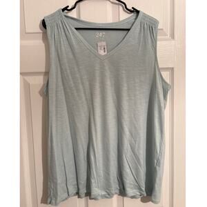NWT 247 Gray Cotton Tank with Ruching on Shoulders Accent Size 0X